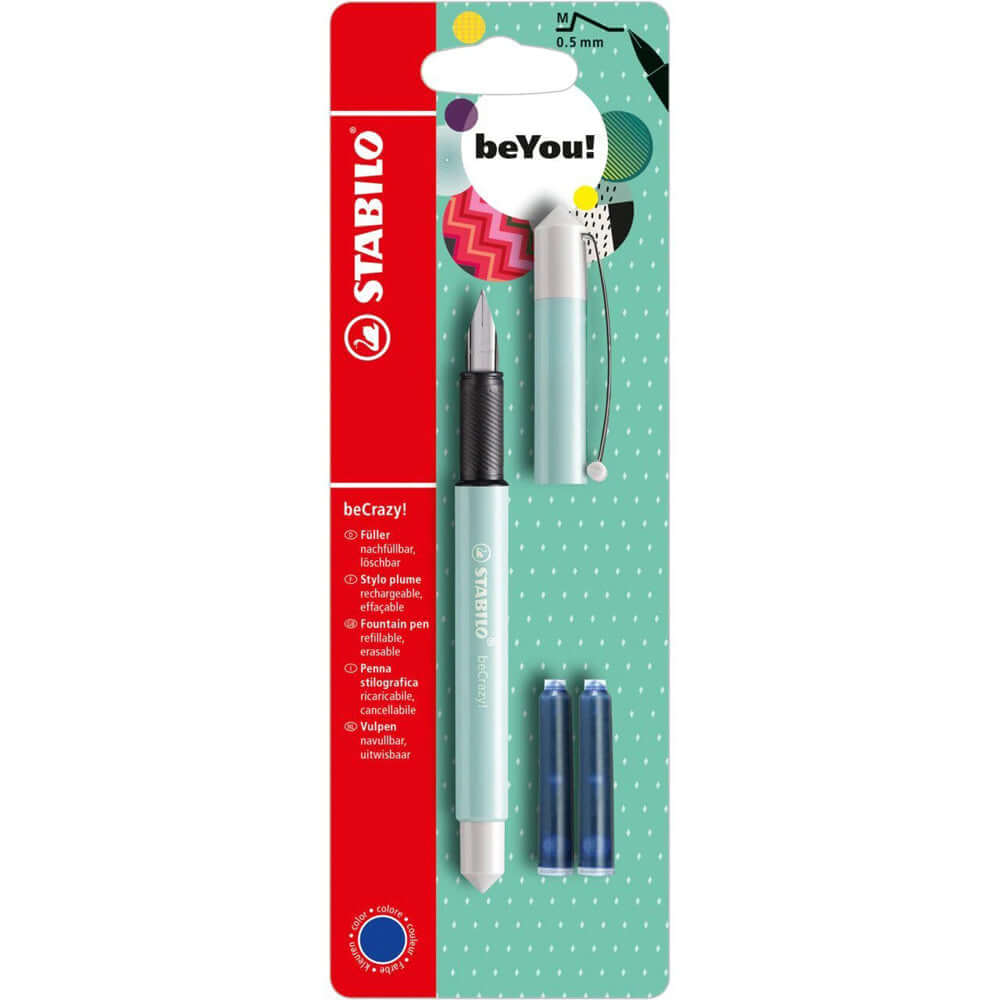 Stilou Stabilo BeYou! BeCrazy!, Pastel, M, 0.5 mm, turcoaz / alb, 3 rezerve, blister Stilou Stabilo BeYou! BeCrazy!, Pastel, M, 0.5 mm, turcoaz / alb, 3 rezerve, blister